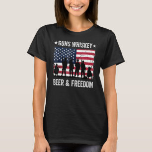 Pappa Grandpa Veteran Us Flagga Guns Whiskey Beer  T Shirt