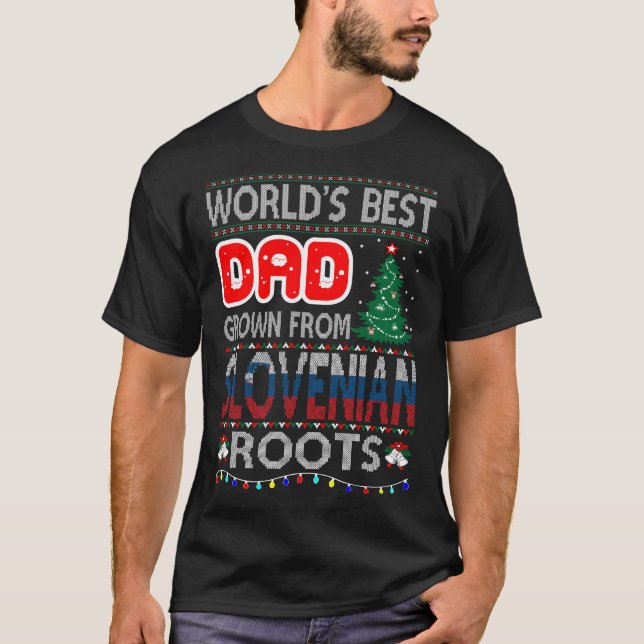 Pappa Grown Slovenske Roots Jul Ugly Sweater T Shirt (Framsida)