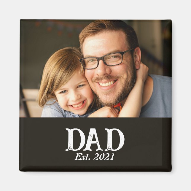 Pappa Grundad Foto Fars Dag Present Magnet (Framsidan)