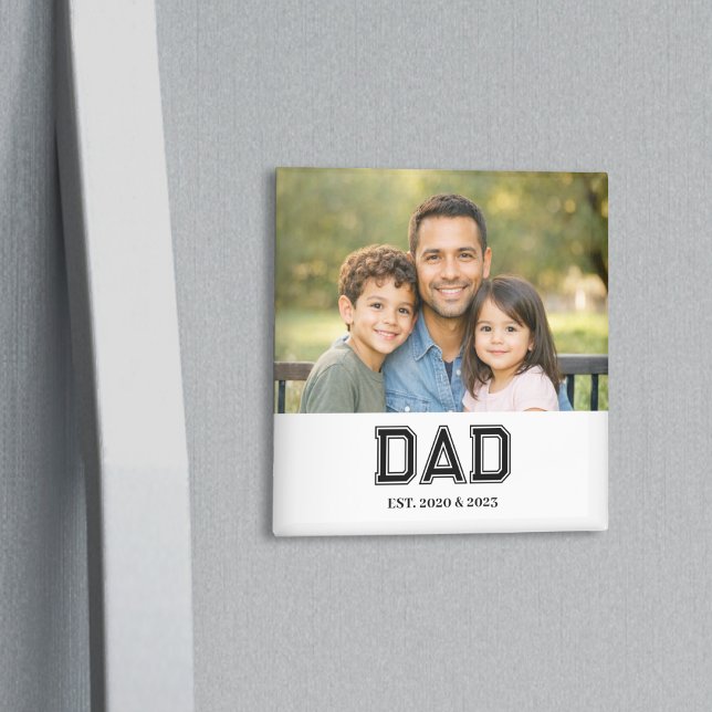 Pappa Grundad Foto Modern Typsnitt Present Magnet (Modern Dad Established. design with bold sports-style text and a favorite photo!)