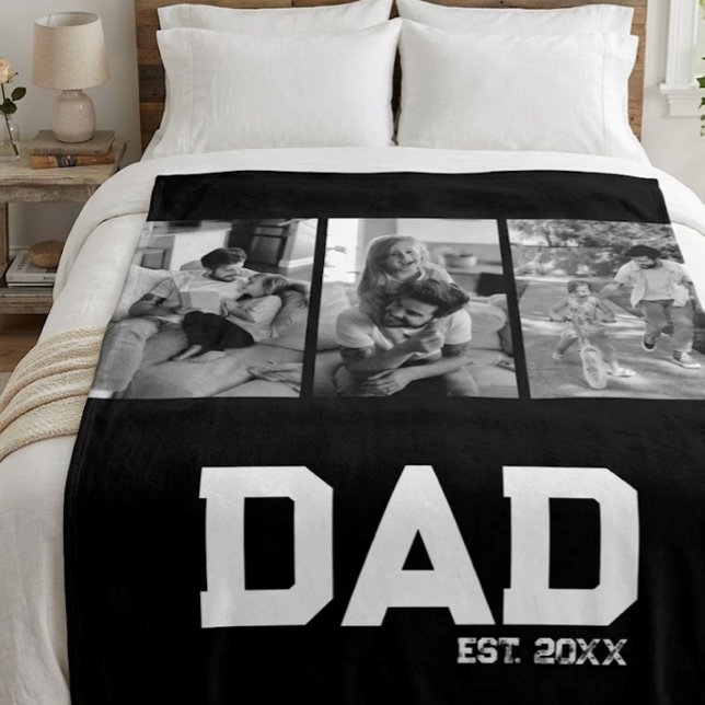 Pappa Grundade 3 Foto Svart & Vitt År Fleecefilt (Skapare uppladdad)
