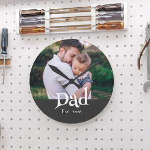 Pappa Grundade Roligt Fet Enkel Text + Foto Svart Rund Klocka