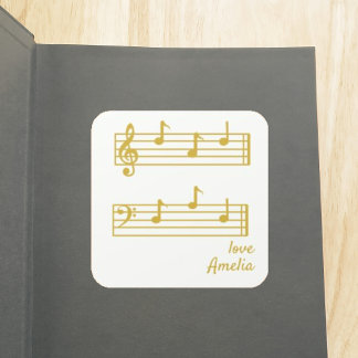 PAPPA GULD & CREAM MUSIK NOTER SCORE BOOKPLATE FYRKANTIGT KLISTERMÄRKE