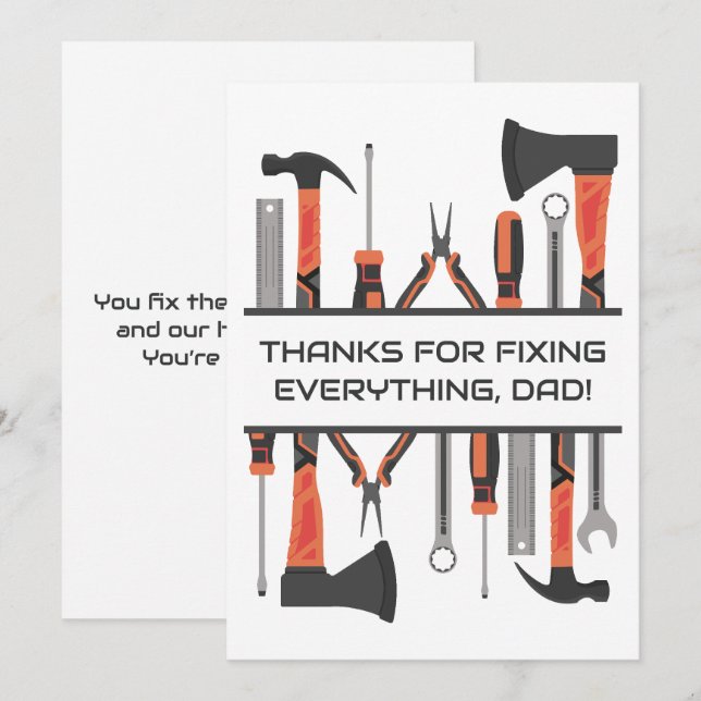 Pappa hantverkare, verktyg, fars dag, pappa födels julkort (Fram/baksida)
