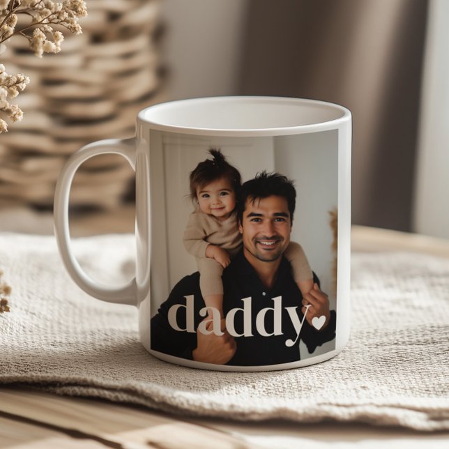Pappa Heart - First Fars dag Photo Kaffemugg (Zazzle Daddy Heart - First Father's Day Photo  Coffee Mug (Front))