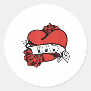 Pappa Heart Tattoo Valentines day Fars dag Kärlek Runt Klistermärke