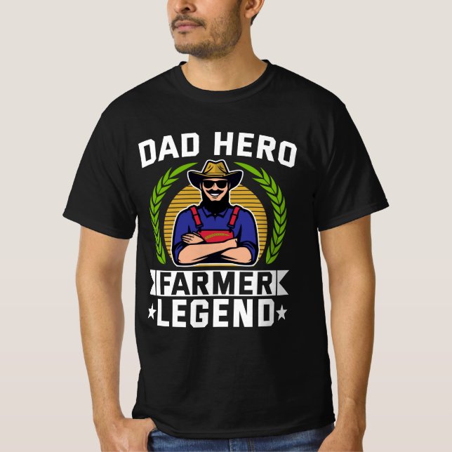 Pappa Hero Farmer Legend Fars dag T Shirt (Framsida)