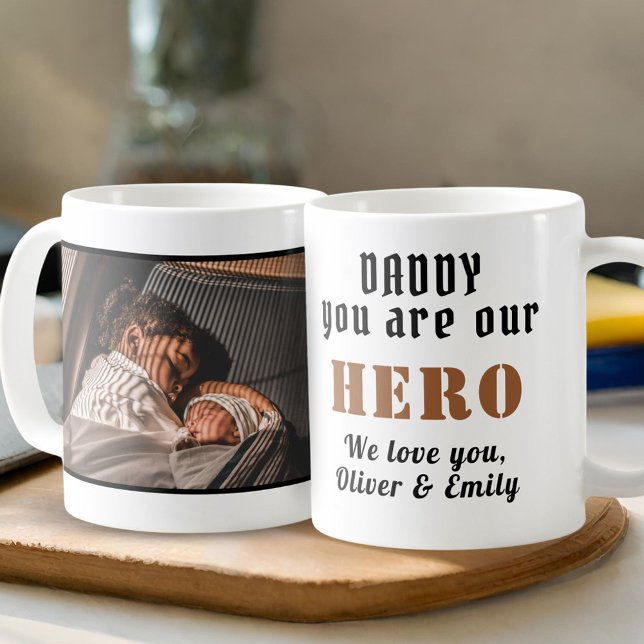 Pappa Hero Far's Day Family Photo Kaffemugg (Skapare uppladdad)