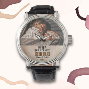 Pappa Hero Watercolor Far's Day Photo Watch Armbandsur