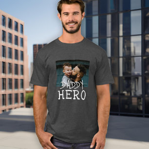 Pappa Hero White Typography Pappa Photo Grått T Shirt