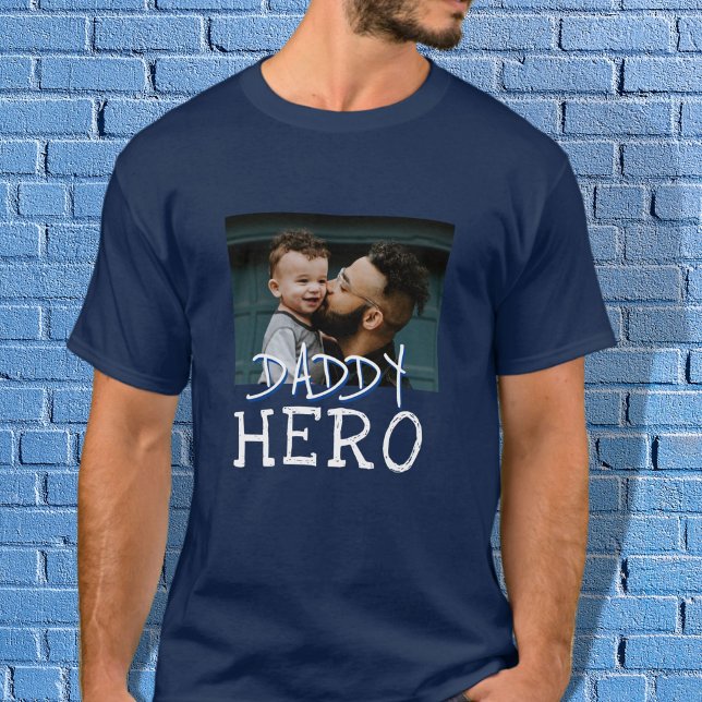 Pappa Hero White Typography Pappa Photo T-Shirt (Skapare uppladdad)