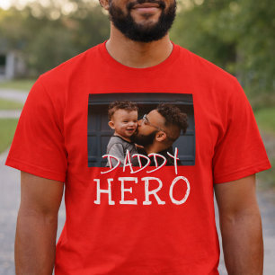 Pappa Hjälte Vit Typografi Pappa Foto Röd T Shirt
