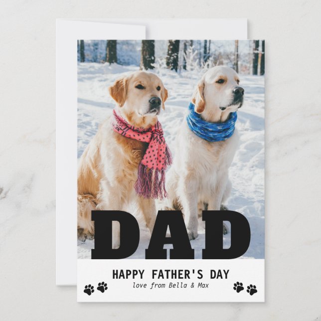 Pappa Hund Glad fars dag tassavtryck modern foto Julkort (Framsida)