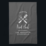 Pappa huvudkock Bq grill julfödelsedag modern  Kökshandduk<br><div class="desc">Pappa huvudkock Bq grill jul,  födelsedagskalender fars dag modern grått och vit apron-design.</div>