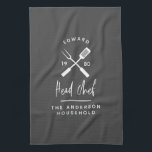 Pappa huvudkock Bq grill julfödelsedag modern  Kökshandduk<br><div class="desc">Pappa huvudkock Bq grill jul,  födelsedagskalender fars dag modern grått och vit apron-design.</div>