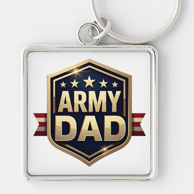 Pappa i armén fyrkantig silverfärgad nyckelring (Framsidan)