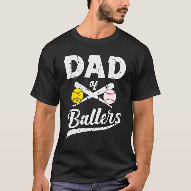 Pappa i Ballers Baseball and Softball Player Far T Shirt (Framsida)