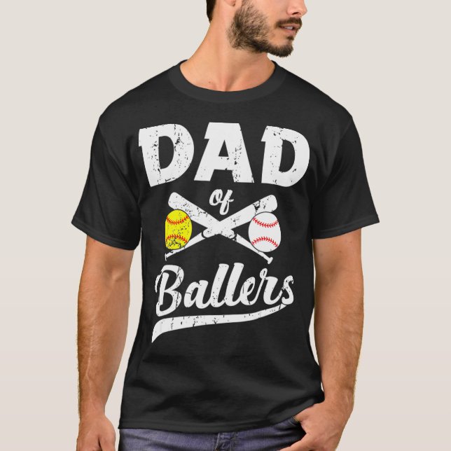 Pappa i Ballers Baseball och Softball Player Far T Shirt (Framsida)