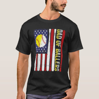 Pappa i Ballers Baseball Softball American Flagga T Shirt