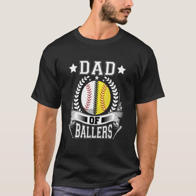 Pappa i Ballers Baseball Softball från frun Son T Shirt (Framsida)
