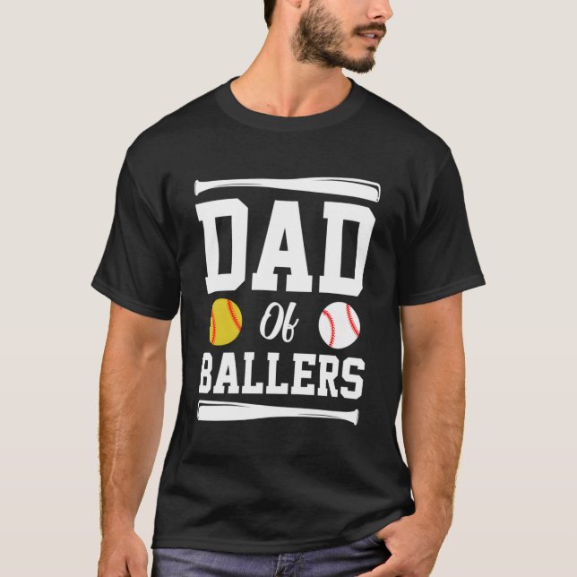 Pappa i Ballers Fars dag Softball Pappa Baseball T Shirt (Framsida)