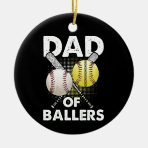 Pappa i Ballers Pappa i Baseball and Softball Play Julgransprydnad Keramik