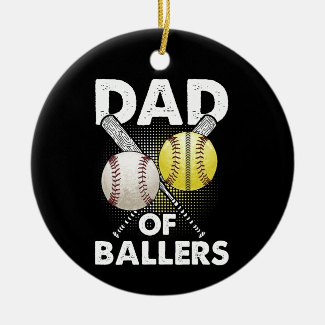 Pappa i Ballers Pappa i Baseball and Softball Play Julgransprydnad Keramik (Framsidan)