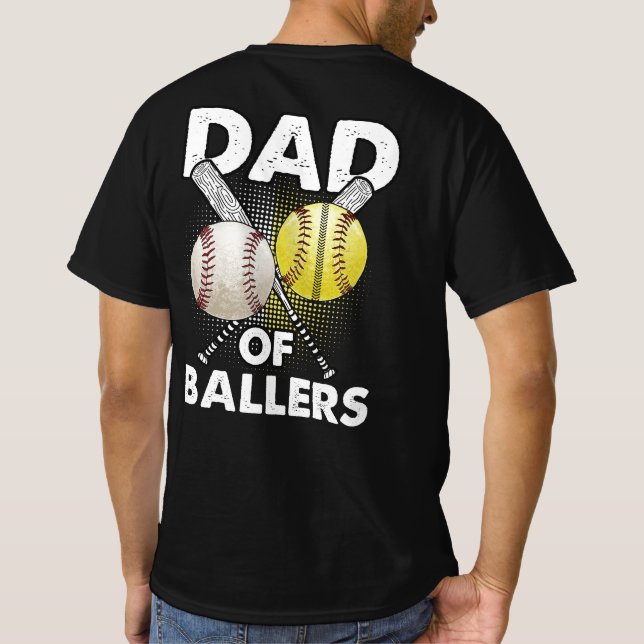Pappa i Ballers Pappa i Baseball and Softball Play T Shirt (Baksida)