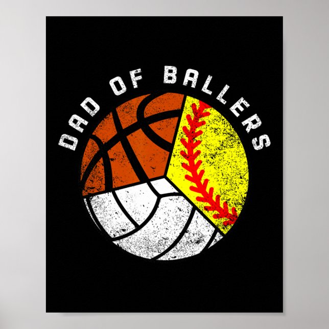 Pappa i Ballers Roligt Softball Volleyball Basketb Poster (Framsidan)