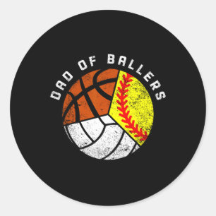 Pappa i Ballers Roligt Softball Volleyball Basketb Runt Klistermärke