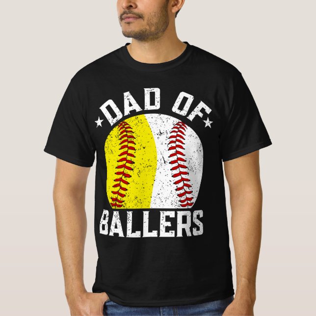 Pappa i Ballers Softball Baseball T Shirt (Framsida)