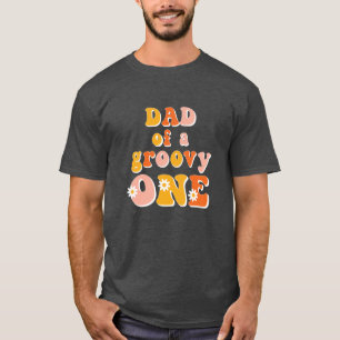 Pappa i ett Groovy One Retro First Birthday Shirt T