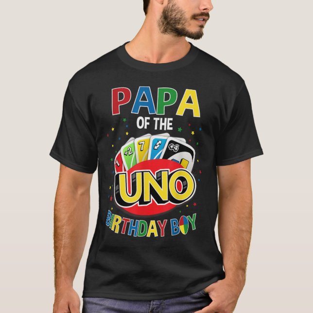 Pappa i födelsedagsporgen Uno-spel B-dagars familj T Shirt (Framsida)