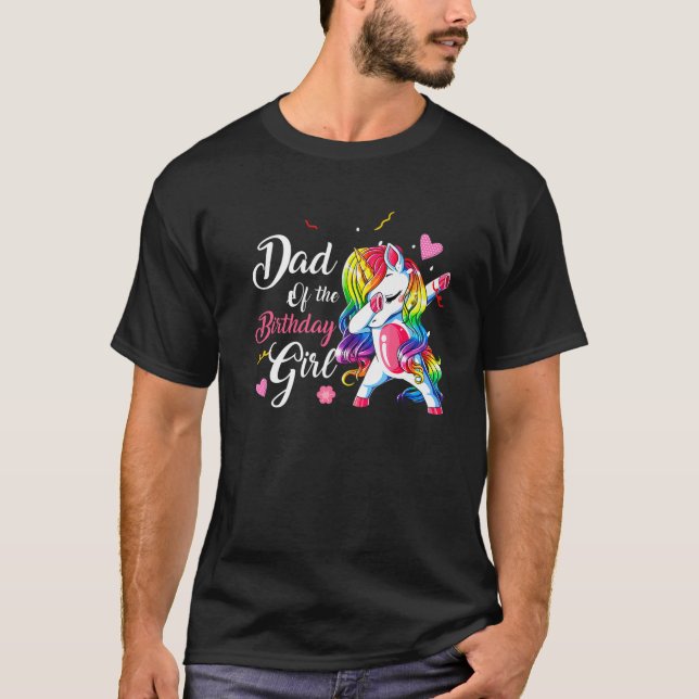 Pappa i födelsedagstjejen Dabbing Unicorn Matching T Shirt (Framsida)