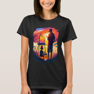 Pappa i solnedgång i i målare för landskapsfärgnin t shirt