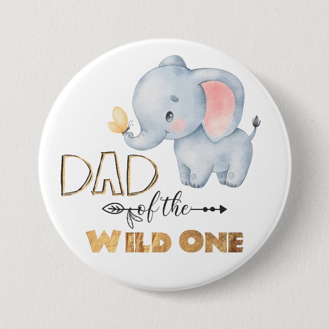 Pappa i Vild ett Elephant Gold Foil Button Knapp (Framsida)