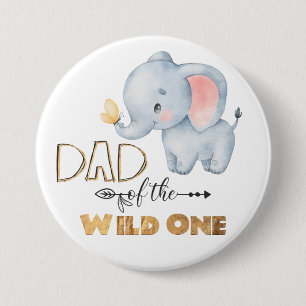 Pappa i Vild ett Elephant Gold Foil Button Knapp
