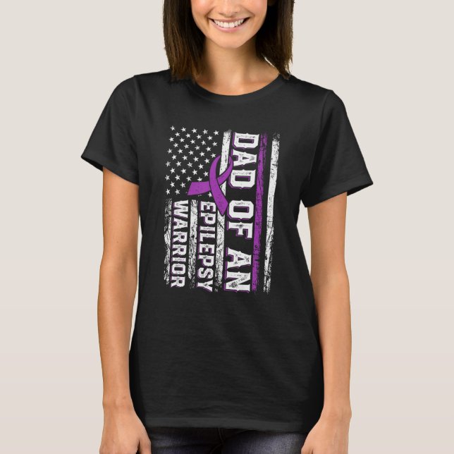 Pappa i Warrior Epilepsy Lila Ribbon Support Us T Shirt (Framsida)