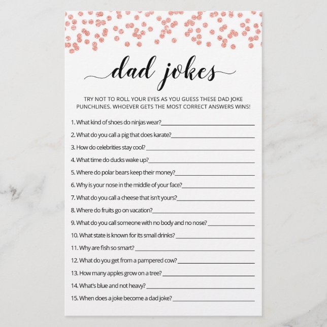 Pappa Jokes Baby Shower-spel med svar (Framsida)