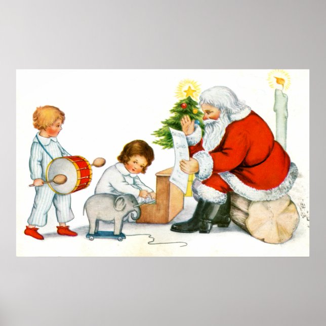 Pappa jul, barn och leksaker poster (Framsidan)