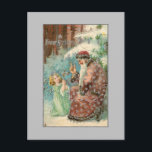 Pappa jul i Winter Forest med ängel Vykort<br><div class="desc">Den gamla Pappa jul-sitta i världen med brunstade stenar i snö-täckt skogen med knäängningsängel. Bakgrunden färg kan redigeras. Baksidan har anpassningsbarnas kompletterande grafik med redigerbar fält.</div>