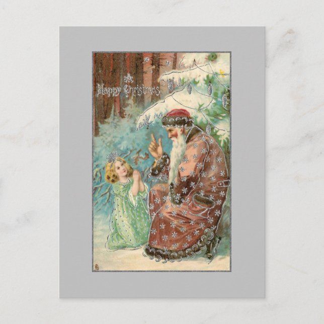 Pappa jul i Winter Forest med ängel Vykort (Framsida)