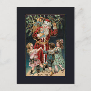 Pappa jul med Dancing Children & Mistletoe Vykort