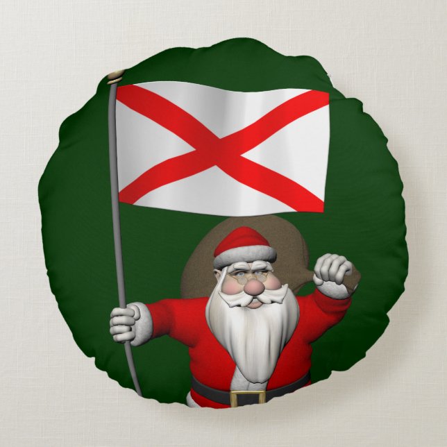 Pappa jul med Flagga Alabama Rund Kudde (Baksidan)