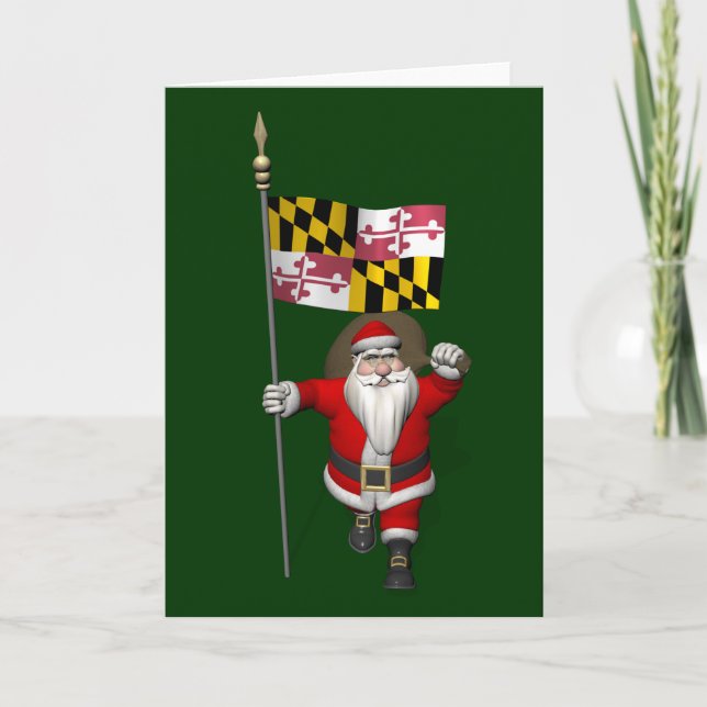 Pappa jul med Flagga av Maryland Helgkort (Framsida)