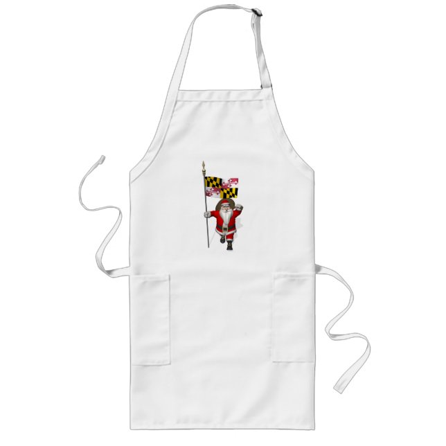 Pappa jul med Flagga Maryland Långt Förkläde (Framsidan)