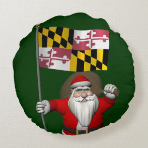 Pappa jul med Flagga Maryland Rund Kudde