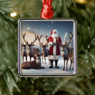 Pappa jul med sina renar, julgransprydnad metall