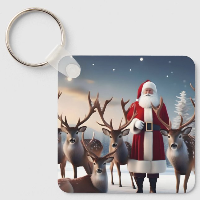 Pappa jul med sina renar, nyckelring (Framsida)