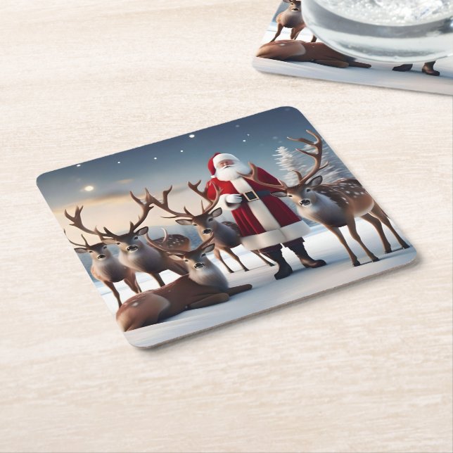 Pappa jul med sina renar, underlägg papper kvadrat (Vinklad)